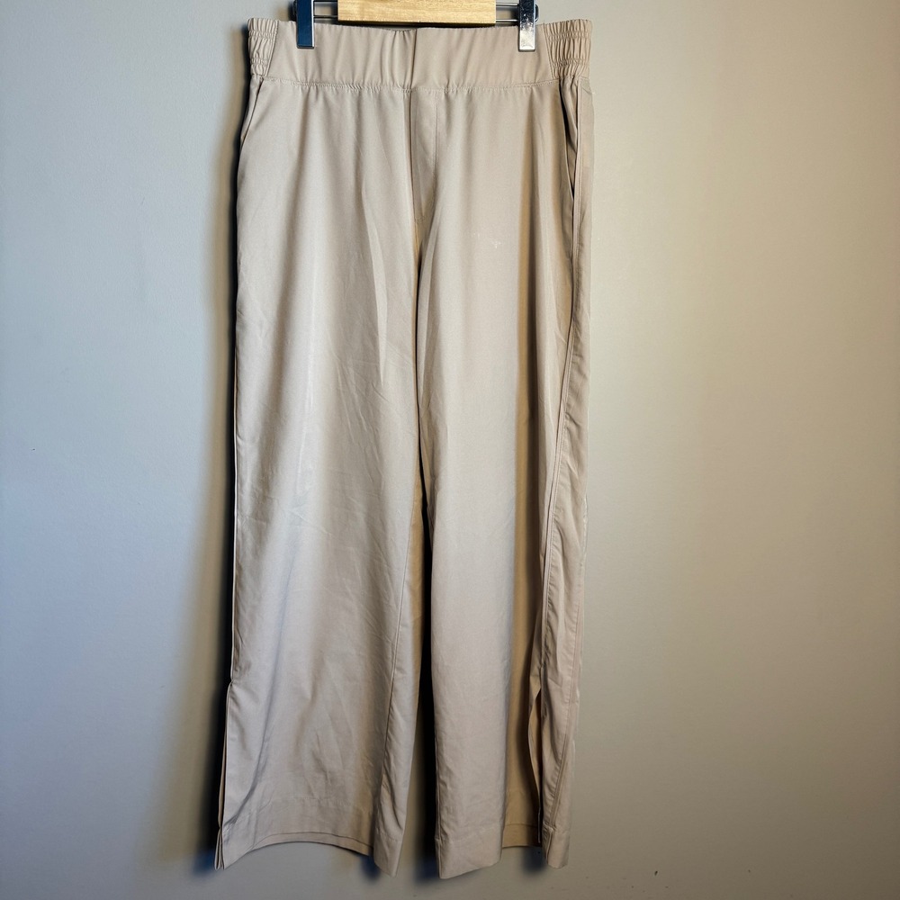 Old Navy StretchTech Wide Leg Pants Womens Large Khaki Beige Quick Dry High Rise
